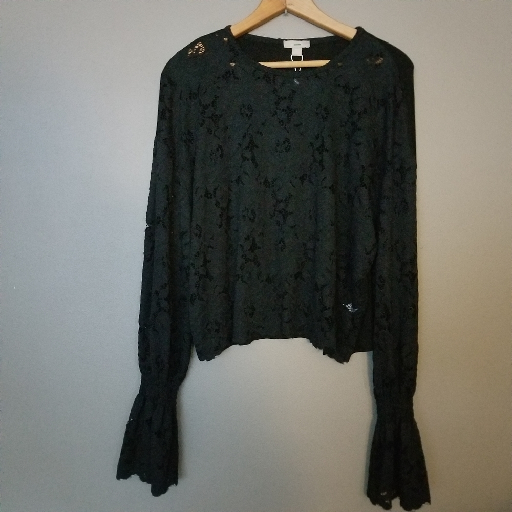 Pointelle M Black Lace Top